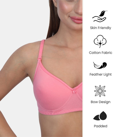 Full Coverage Padded Non-Wired Adjustable & Removable Straps Tshirt Bra
