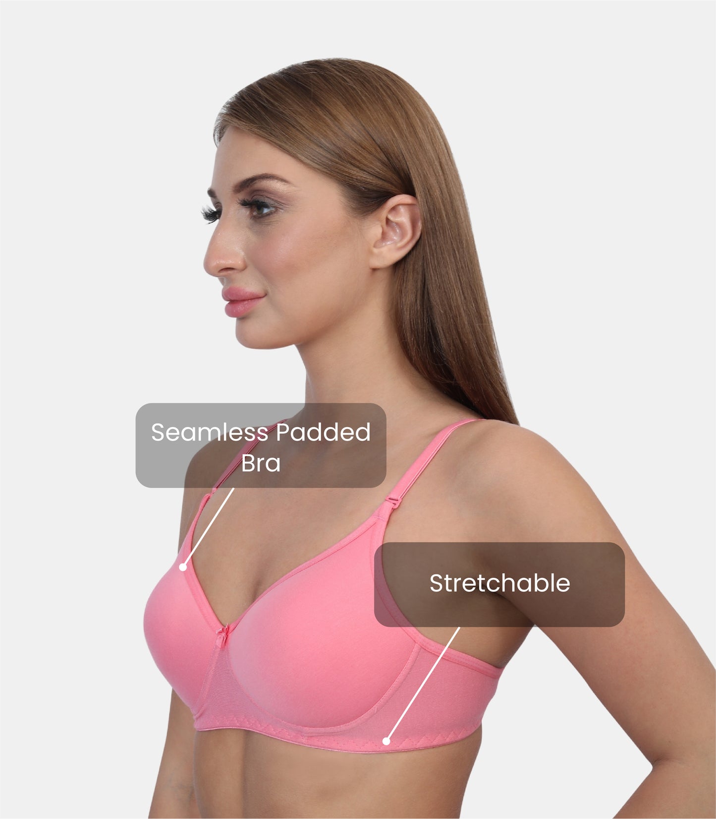 Full Coverage Padded Non-Wired Adjustable & Removable Straps Tshirt Bra