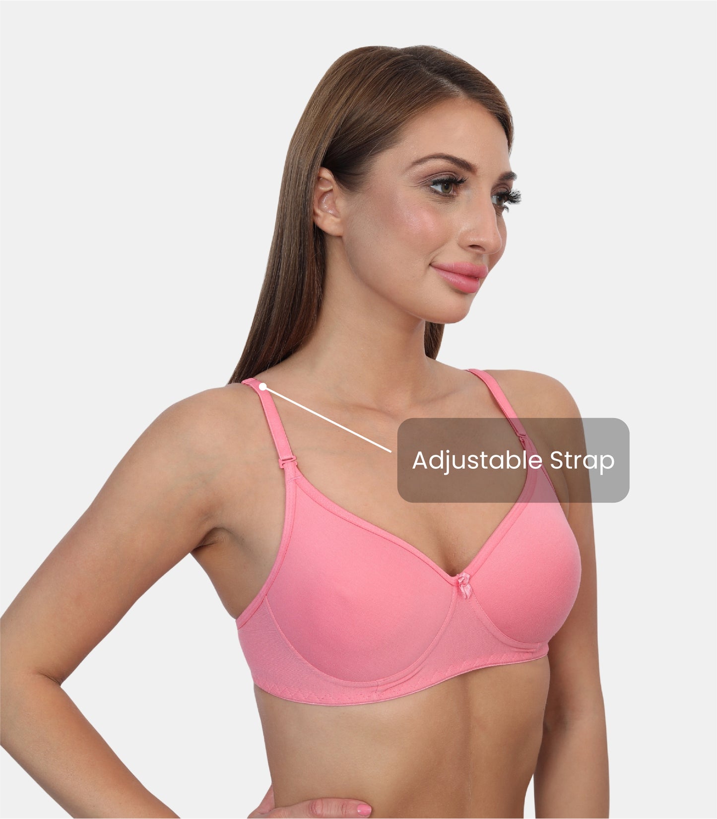 Full Coverage Padded Non-Wired Adjustable & Removable Straps Tshirt Bra