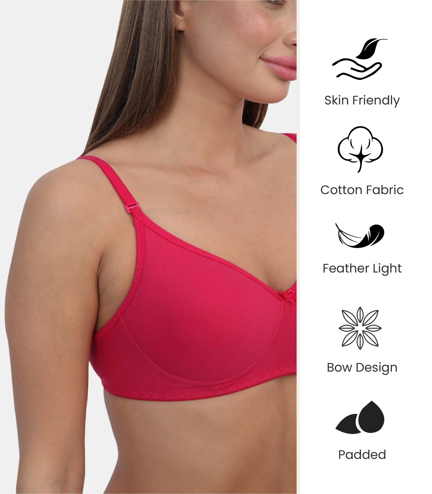 Full Coverage Padded Non-Wired Adjustable & Removable Straps Tshirt Bra