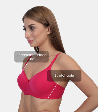 Full Coverage Padded Non-Wired Adjustable & Removable Straps Tshirt Bra