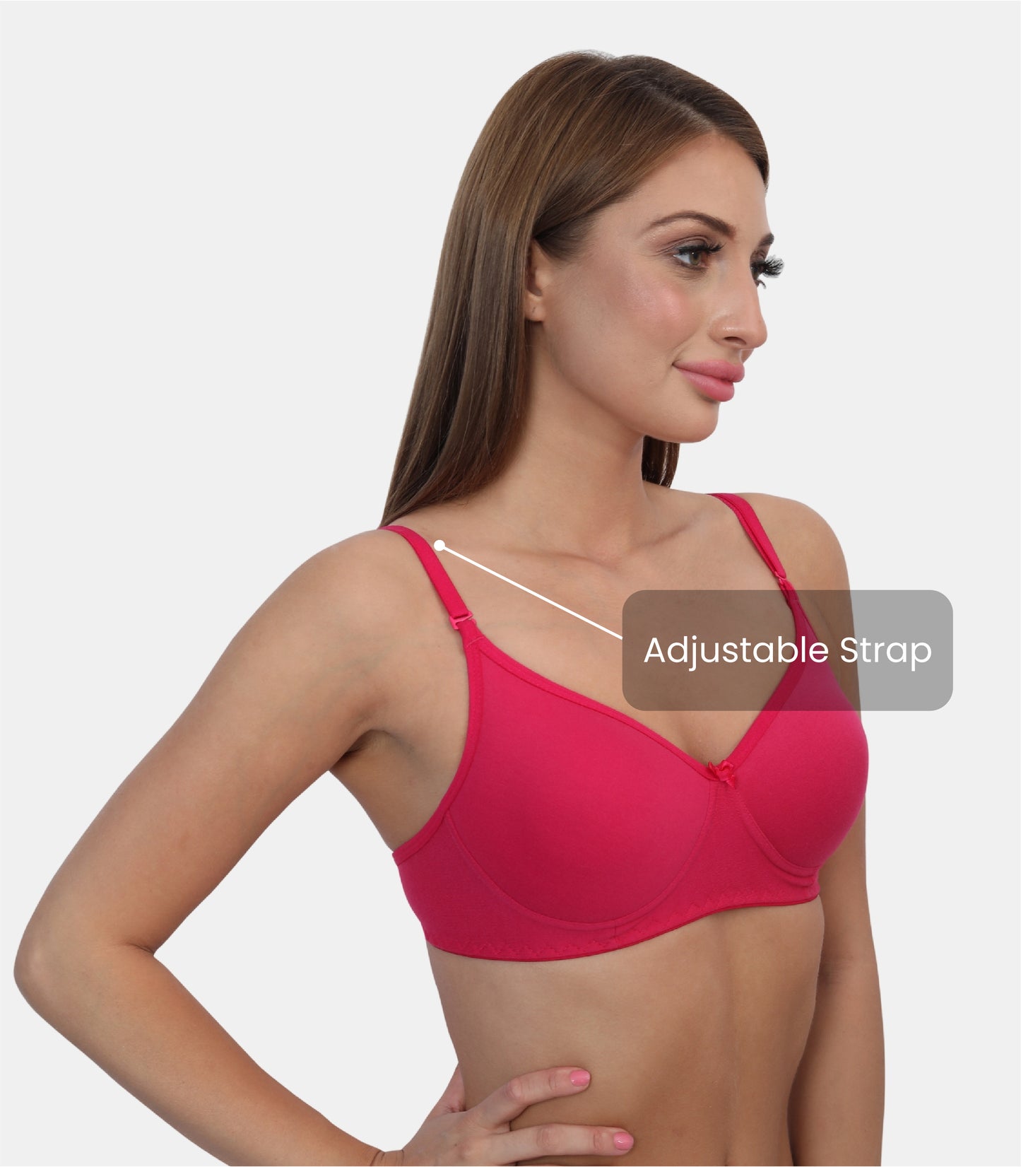Full Coverage Padded Non-Wired Adjustable & Removable Straps Tshirt Bra