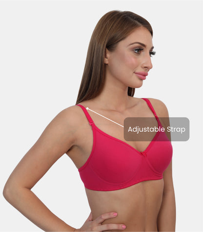 Full Coverage Padded Non-Wired Adjustable & Removable Straps Tshirt Bra