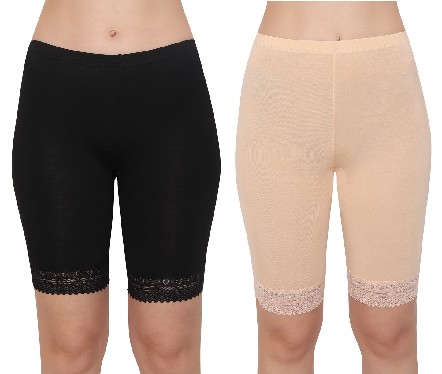 Bamboo Spandex Mid Rise Under Skirt Under Dress Shorts, Pack of 2