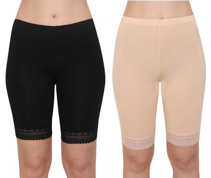 Bamboo Spandex Mid Rise Under Skirt Under Dress Shorts, Pack of 2