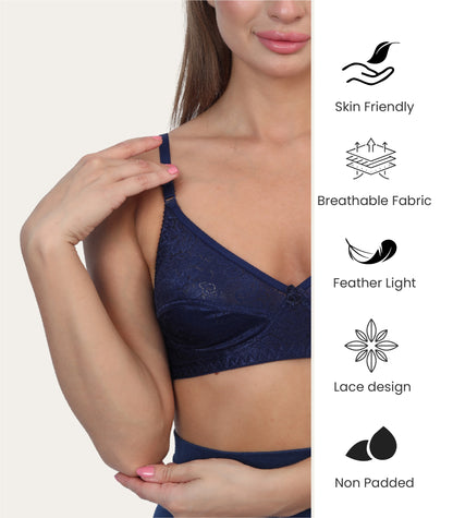 Poly Cotton PC Interlock Fabric Full Coverage Non-Padded Non-Wired Adjustable Straps Everyday Bra