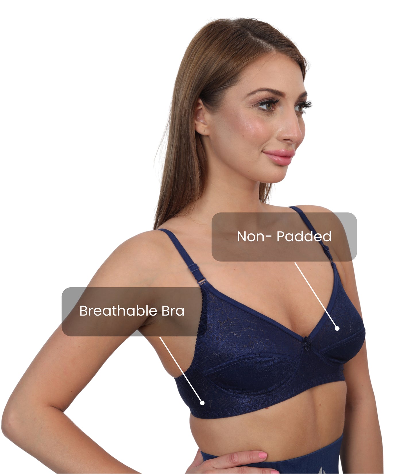 Poly Cotton PC Interlock Fabric Full Coverage Non-Padded Non-Wired Adjustable Straps Everyday Bra