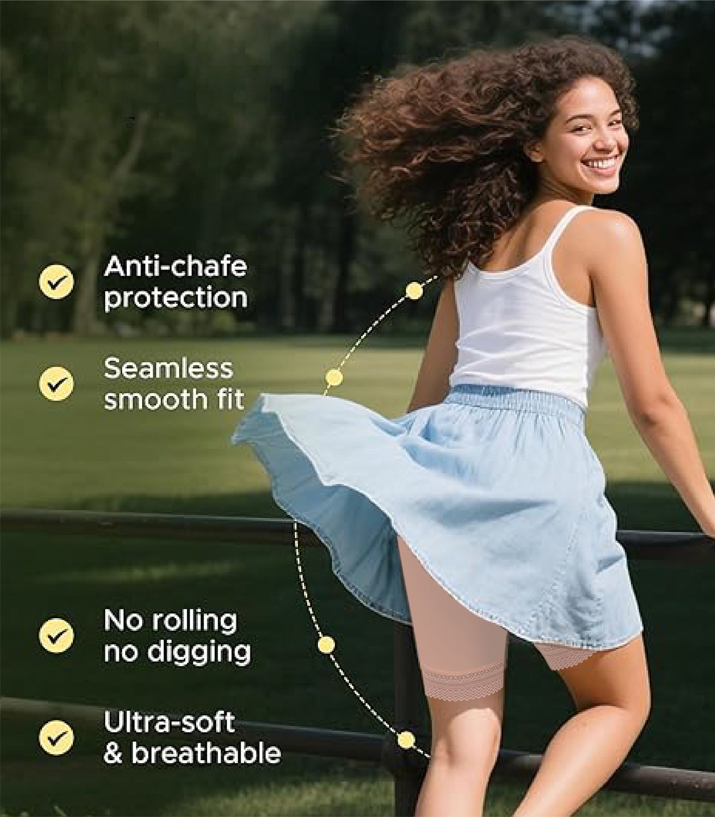Bamboo Spandex Mid Rise Under Skirt Under Dress Shorts, Pack of 2