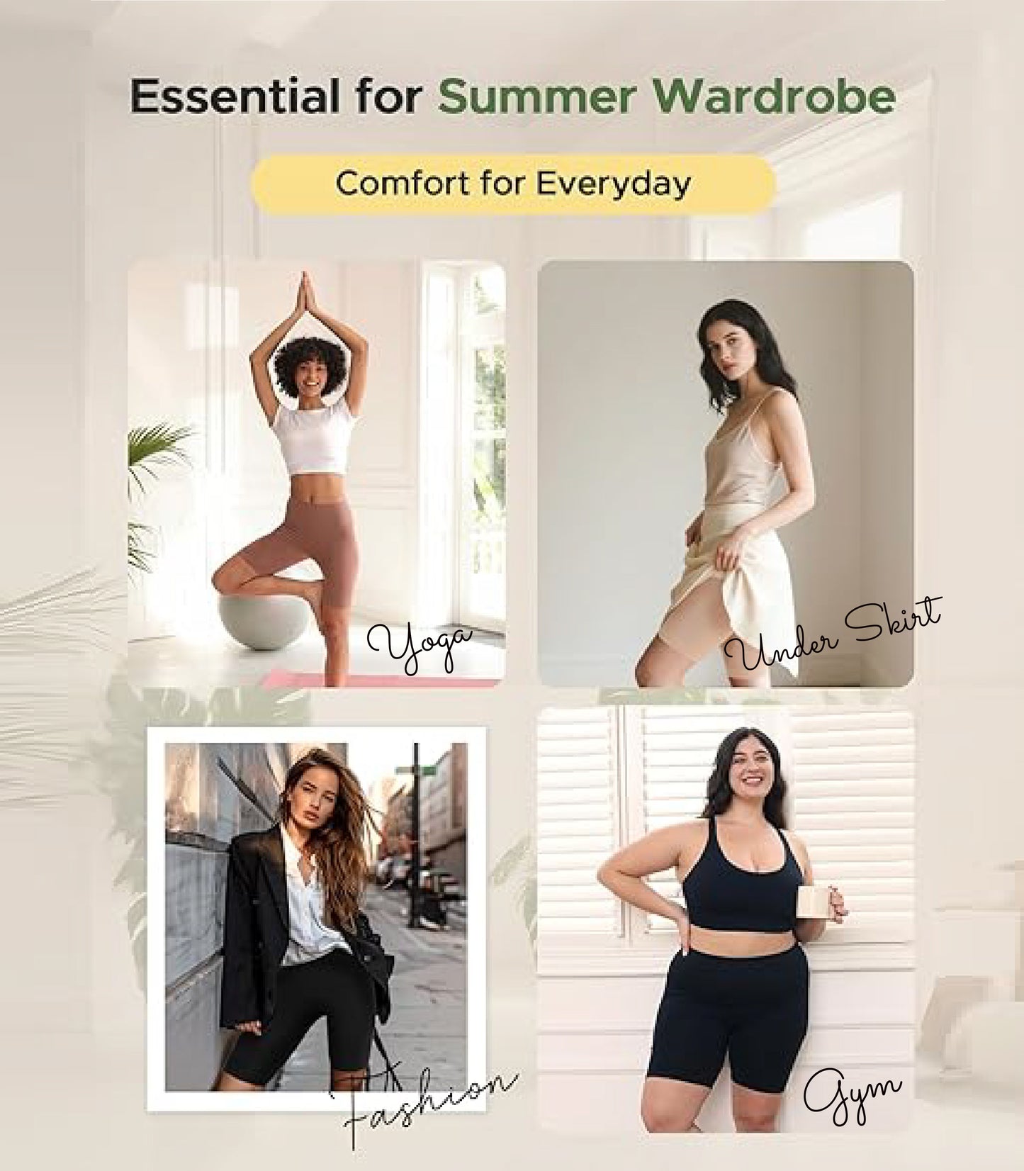 Bamboo Spandex Mid Rise Under Skirt Under Dress Shorts, Pack of 2