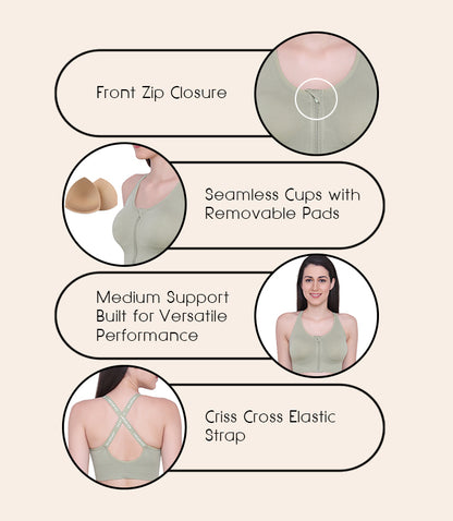 Front Zipper Sports Bra