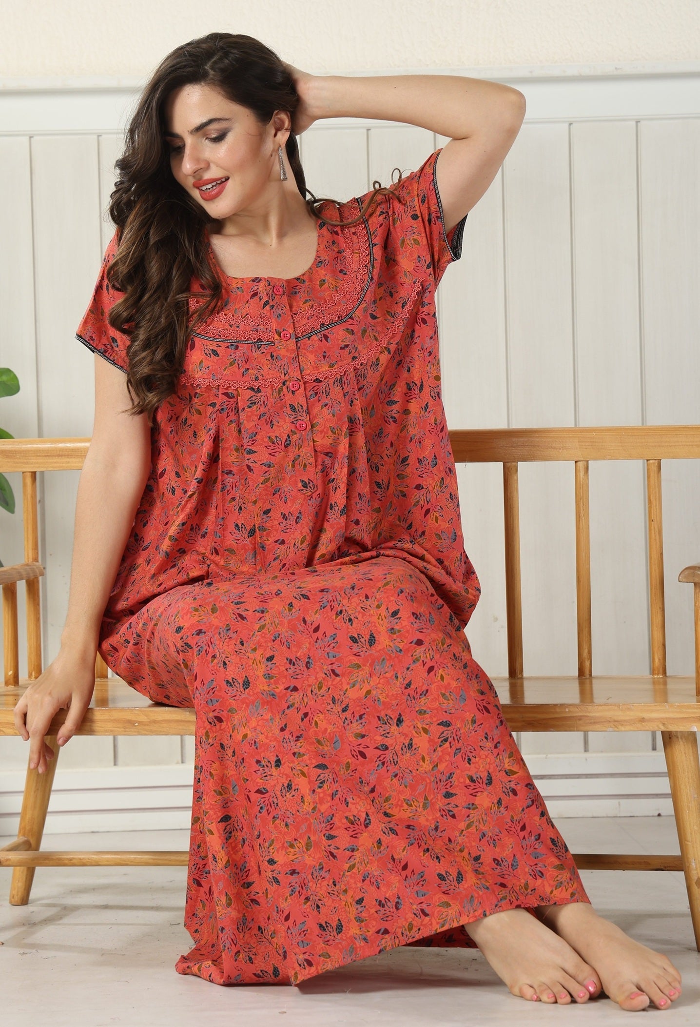 Floral Print Full Length Night Gown