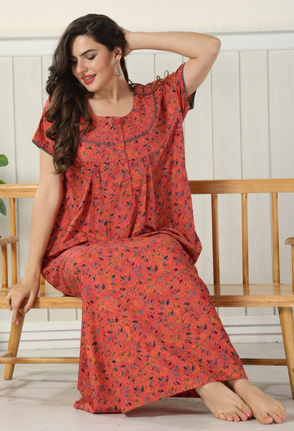 Floral Print Full Length Night Gown