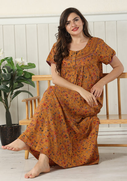 Floral Print Full Length Night Gown