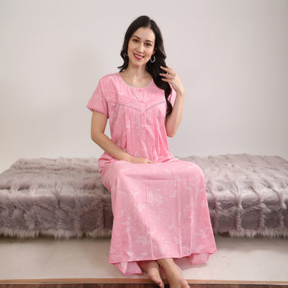 Floral Print Full Length Night Gown
